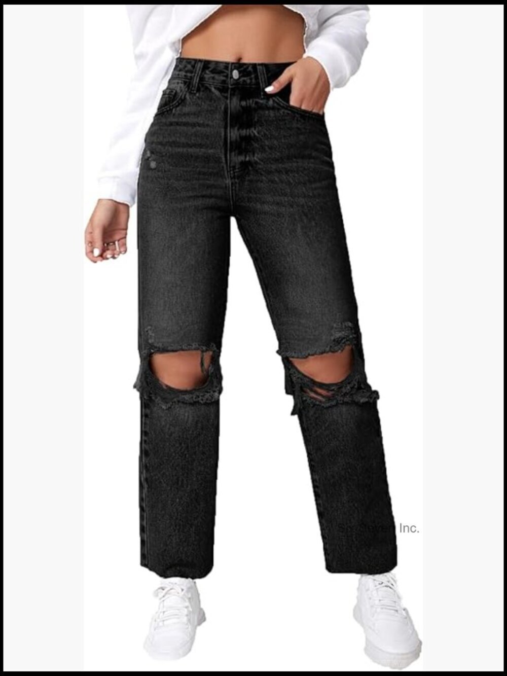 High Rise Ripped Distressed Cropped Straight Leg Jeans
